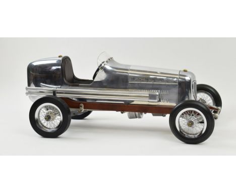 MODEL RACING CAR, in aluminium finish, 47cm L.