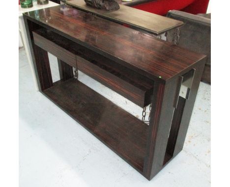 HALL TABLE, in macassar finish with two drawers and shelf below, 140cm x 38cm x 80cm H.