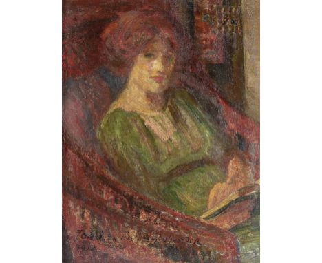 DUVAL (BARBARA)Portrait of Barbara Duval by Janina-Forbes Robertson (active 1908-1912), seated in an armchair reading a book,