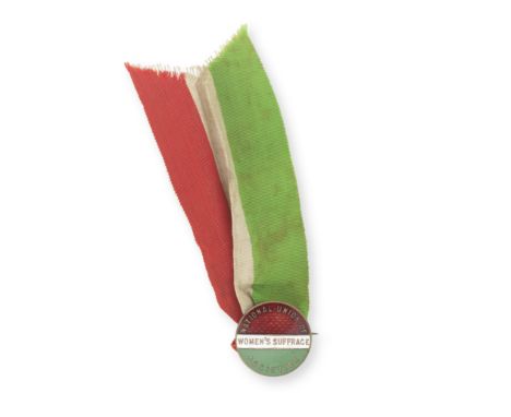 FORD (ISABELLA)Enamel badge promoting the 'National Union of Women's Suffrage Societies', in red, white and green,  gilt meta