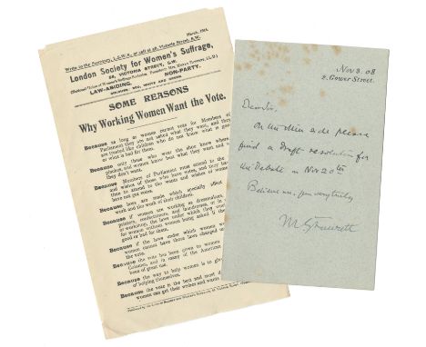 FAWCELL (MILLICENT GARRETT)Group of six autograph letters, one secretarial letter and one postcard signed ('Millicent Fawcett