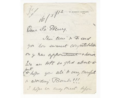 TRIAL OF 1909 - THE CURTIS BENNETT PAPERSCollection of fifty-seven letters and postcards to Sir Henry Curtis Bennett from fam