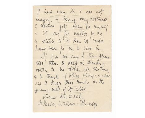 WALLACE-DUNLOP (MARION)Two autograph letters signed ('Marion Wallace-Dunlop') to Mr Hankinson, writing shortly after her rele