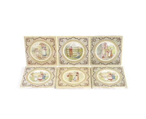 GREENAWAY - T &amp; R BOOTE AND MINTON TILESTwenty-six tiles in various sets,  earthenware, dust-pressed body with transfer-p