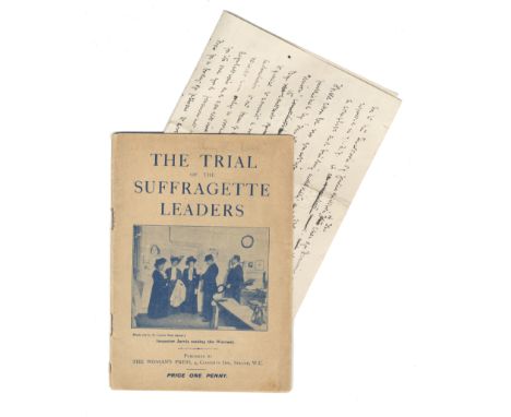 TRIAL OF 1909The Trial of the Suffragette Leaders,  48pp., portrait of Emmeline Pankhurst, stapled in publisher's printed wra