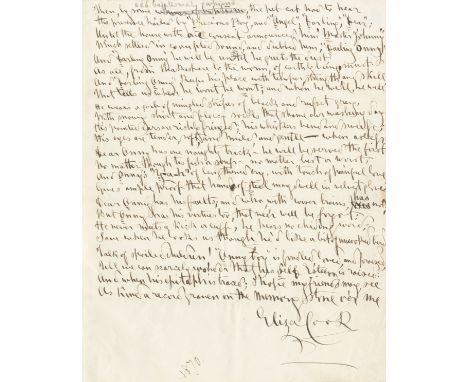 COOK (ELIZA)Autograph poem signed ('Eliza Cook'), titled 'Master Onny/ Affectionally inscribed to my dear nieces, Jenny and A