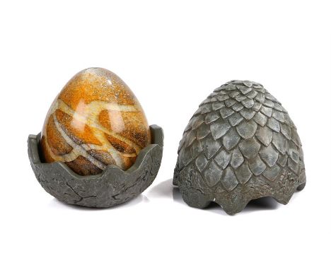 Ed Sheeran's Game of Thrones Dragon egg, with a grey scale effect body enclosing the egg, 14cm high. All of the Ed Sheeran Co