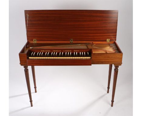 Robert Morley "Bach" clavichord C4/M, the mahogany case with hinged lid on turned reeded legs, 112cm wide