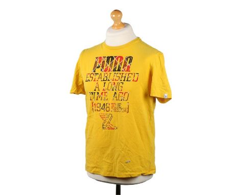 Ed Sheeran's t-shirt, Puma, in yellow with text, size M. All of the Ed Sheeran Collection has come from Ed Sheeran himself an