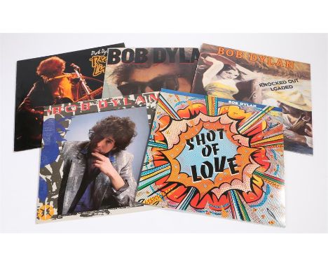 5 x Bob Dylan LPs. Shot Of Love, CBS 85718 with inner sleeve. Real Live, CBS 26334 with inner sleeve. Empire Burlesque CBS 86