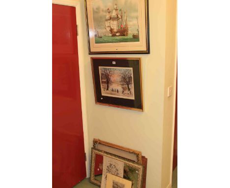 Helen Bradley, signed print with blindstamp; Mark Myers, The Mary Rose off Southsea Castle, signed print, etc