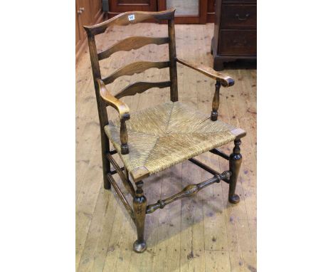 Rush seated Country ladder back elbow chair
