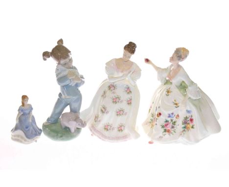 Two boxed Doulton figures 'Diana' and 'Summer Rose', boxed Nao figure and mini Wade figure 'Lisa' (4)