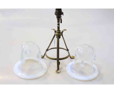 Brass Arts and Crafts Benson style table/wall lamp and two vaseline tinted shades