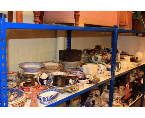 Collection of 19th Century and later china including lustre ware, Staffordshire Tom King horse group, teaware, Art Deco lamp,