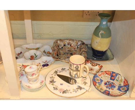 Imari plate, Royal Worcester Evesham hors-d-oeuvres dish, cake plate and knife, Shelley saucers, vases, dishes, etc