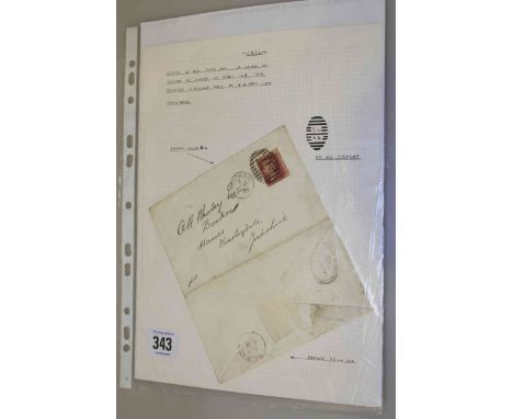 Penny Red 1876 postal item received in Bedale