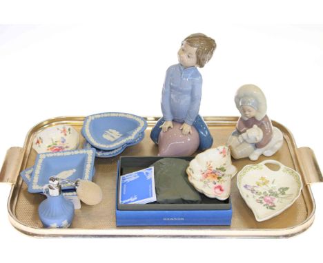 Lladro Eskimo child, Nao boy, Wedgwood and other trinket dishes