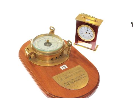 Royal Mariner mounted brass barometer and Howard Miller mantel clock