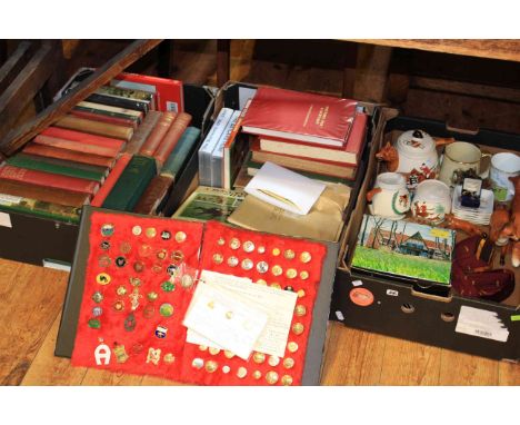 Collection of fox hunting books/annuals, hunt buttons and badges, relating china wares, etc