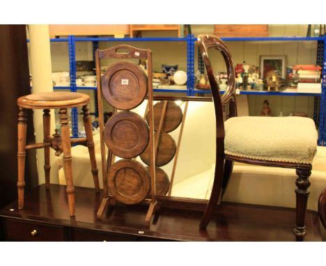 Pair Ercol chairs, turned leg stool and three tier folding cakestand (4)