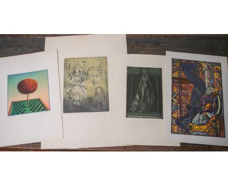   Konvolut von 4 Grafiken versch. Künstler (20. Jahrundert), bestehend aus: 1x Ernst Fuch,  "Flora Okuli" (Nr. 3485), 1x Feke