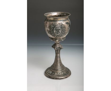   Schützenpokal "II. Verbands-Schiessen Mainz 1876.", 800 Siber, innen vergoldet, am  Standring unten bez. "Mittelrhein-Baden