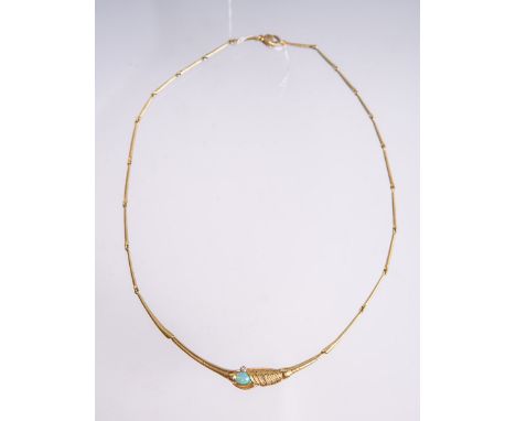   Collier 585 GG (Wagner u. Madler, Mainz), besetzt m. 1 kl. Brillant von ca. 0.05 ct u. 1  Opal, gestempelt, Gewicht ca. 19 