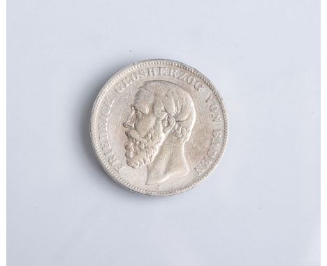   5 Mark-Münze "Friedrich Grosherzog von Baden" (Deutsches Reich, 1876), Silber,  Münzprägestätte: G, Dm. ca. 3,8 cm. Vz.    