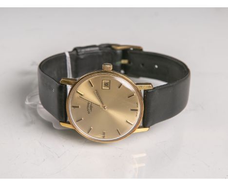   Herrenarmbanduhr "Rotary" (Swiss made), Handaufzug, Gehäuse aus Metall vergoldet,  goldfarbenes Zifferblatt m. goldenen Mar