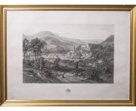   Willmann, Ed (1820 - 1877), Gesamtansicht von Baden-Baden um 1860, Kupferstich, re. u.  sign., mittig betitelt u. bez. "Imp