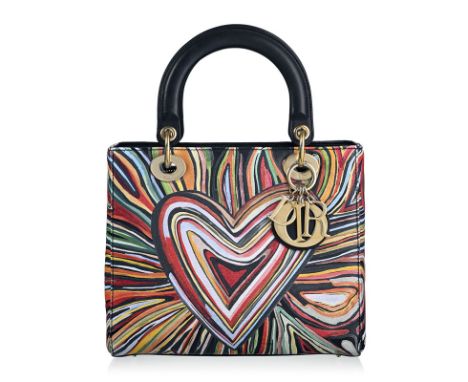 Christian Dior, sac Lady Dior 2Way Amour édition limitée en cuir noir imprimé multicolore, charmes D.I.O.R., bandoulière, hou