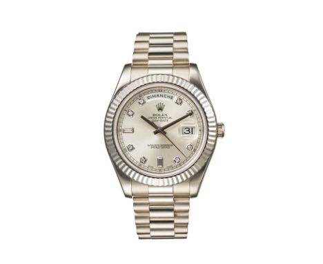 Rolex, Day-Date II, réf. 218239, montre-bracelet en or gris 750 avec index sertis de diamants, circa 2010Mouvement: cal. 3156