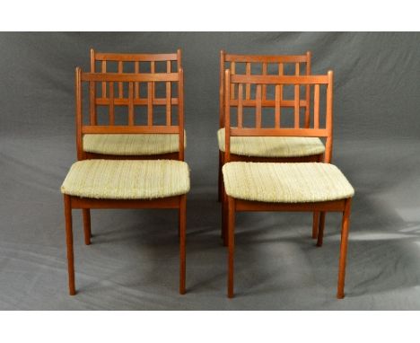 A HUGO FRANDSEN SPOTTRUP, a set of four teak dining chairs with stick back and upholstered seats (s.d.) (4)