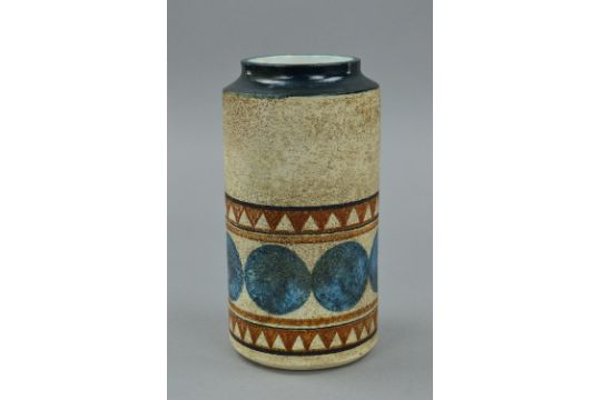 A Troika Studio Pottery Vase Of Cylindrical Form Decorated By