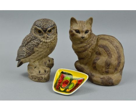 A POOLE POTTERY STONEWARE MODEL OF A SEATED CAT BY BARBARA LINLEY ADAMS, impressed Poole mark and incised signature to the ba