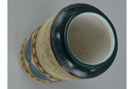 A Troika Studio Pottery Vase Of Cylindrical Form Decorated By