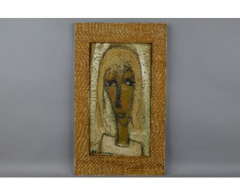 FRANS MARTIN CLAERHOUT (SOUTH AFRICAN 1919-2006), an oil on board portrait of a woman painted in an abstract manner, signed l