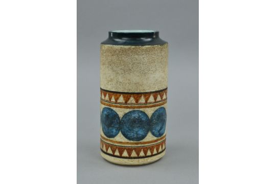 A Troika Studio Pottery Vase Of Cylindrical Form Decorated By