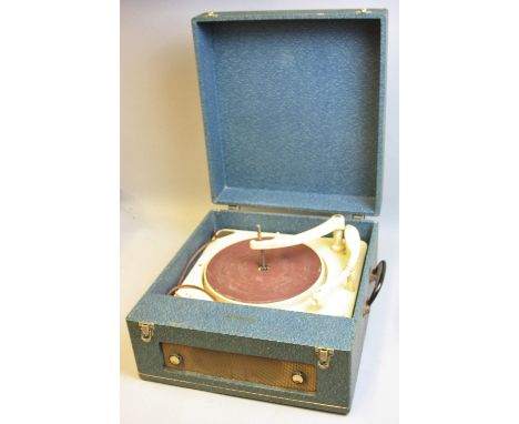 A VINTAGE RECORD PLAYER, with a Collard Conquest turntable in cream and burgundy