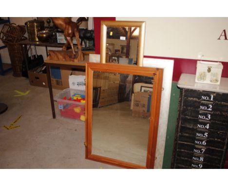 Three various wall mirrors and a folding card table 