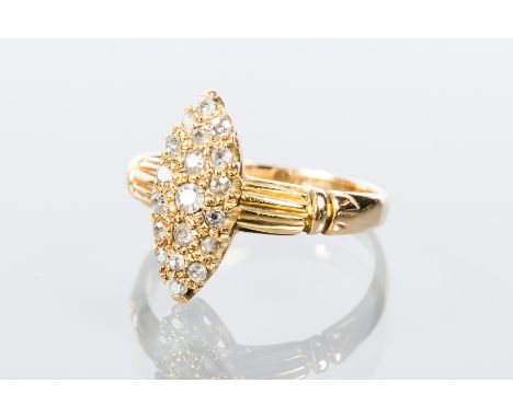 MARQUISE SHAPED DIAMOND CLUSTER RING
set with nineteen brilliant cut diamonds, marks worn, size N