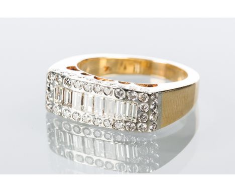 DIAMOND CLUSTER DRESS RING
the rectangular bezel channel set with baguette cut diamonds totalling approximately 0.96 carats, 