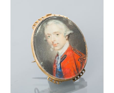FINE EIGHTEENTH CENTURY HAND PAINTED PORTRAIT BROOCH
depicting a gentleman, signed 'B.C' and dated 1768, unmarked
