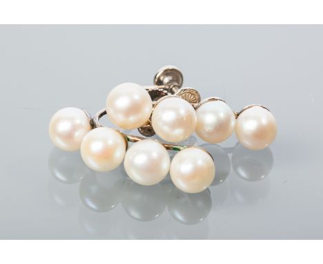PAIR OF FOURTEEN CARAT WHITE GOLD PEARL EARRINGS
each with a row of four spherical pearls measuring approximately 6.89mm diam