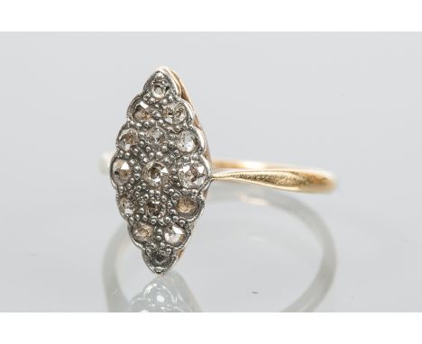 MARQUISE SHAPED DIAMOND RING
set with old cut diamonds, marked 18ct & Plat for eighteen carat gold and platinum, size J