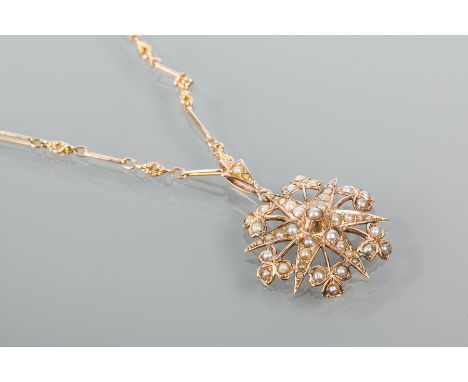 EDWARDIAN SEED PEARL SET STAR PENDANT
set with split pearls, in nine carat gold, on an unmarked chain