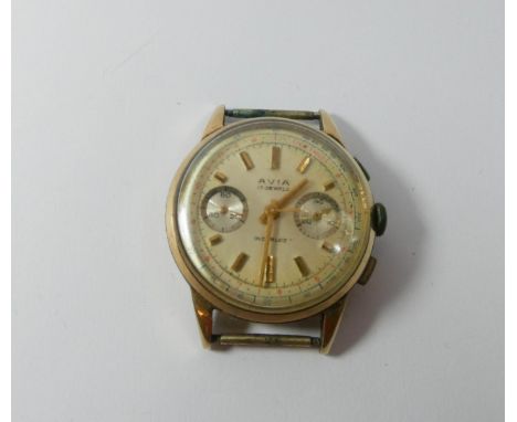 Vintage Avia Chronograph gent's wristwatch in 9ct gold case   without strap watch running at time of inspection 