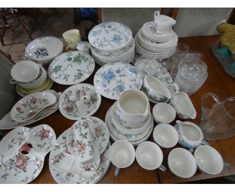 Part Crown Ducal dinner and tea service, a floral decorated Ducal set, Meakin dinner ware, assorted glassware and other china