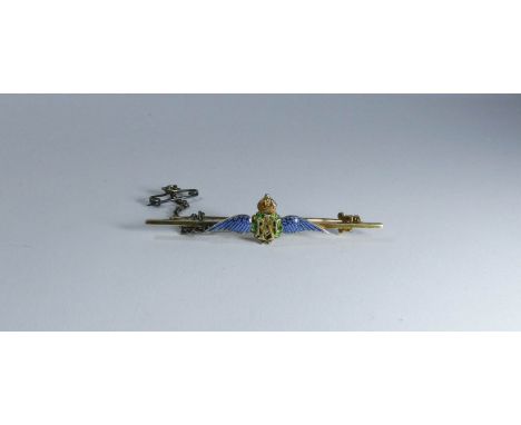 14ct gold and enamelled RAF wings Sweetheart bar brooch   enamel to wings appears to be sound 